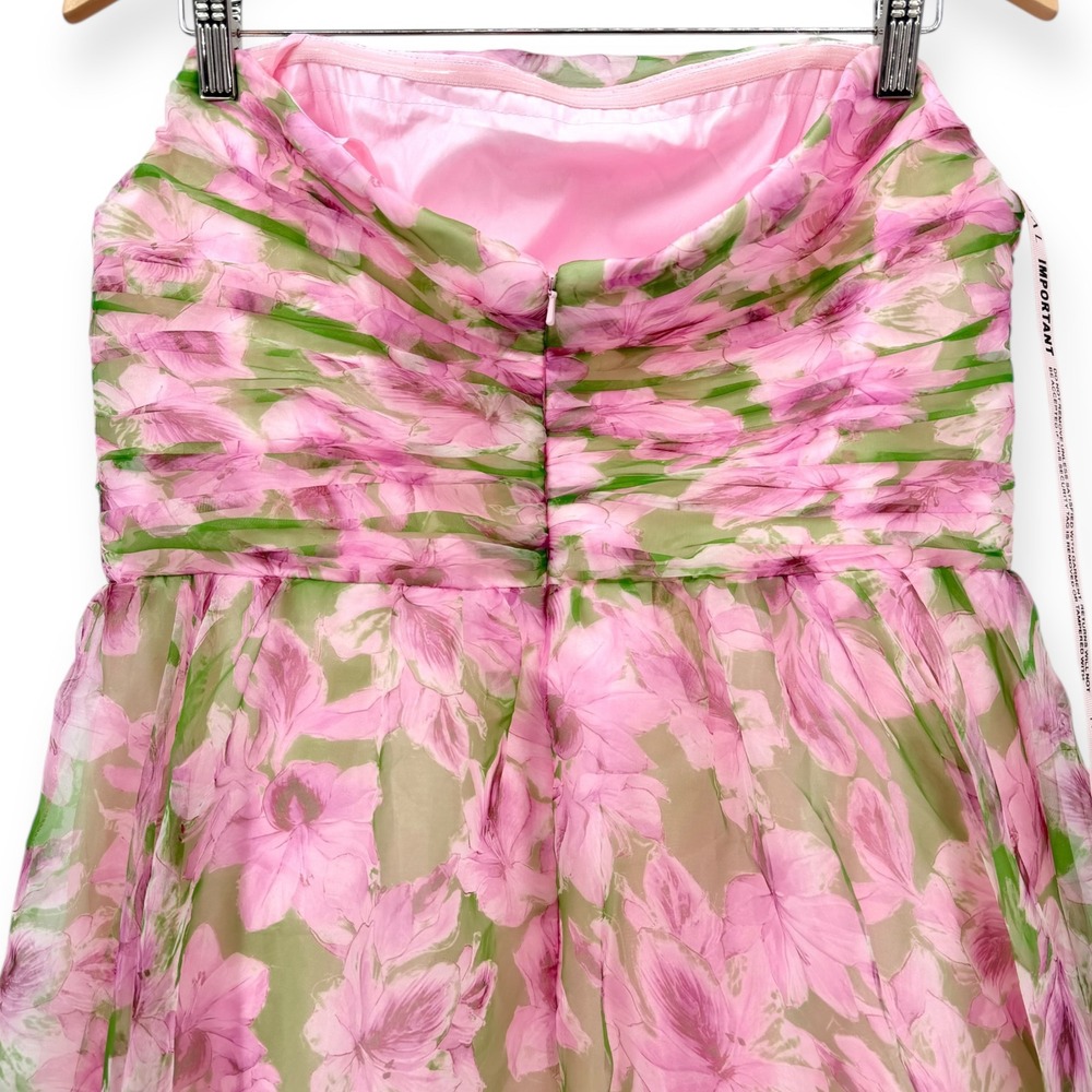 NWT Mac Duggal Pink Floral Strapless Chiffon Gown W/ Ruffle Detail $598 Size 14 - Picture 12 of 16